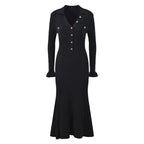 Long Sleeve Collared Knit Mermaid Dress