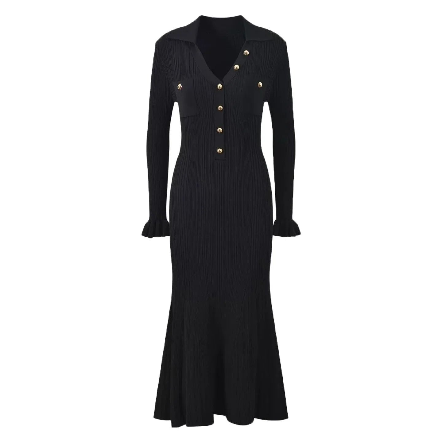 Long Sleeve Collared Knit Mermaid Dress