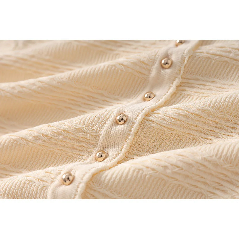 Ruffled Trim Knit Cardigan and Maxi Skirt Set