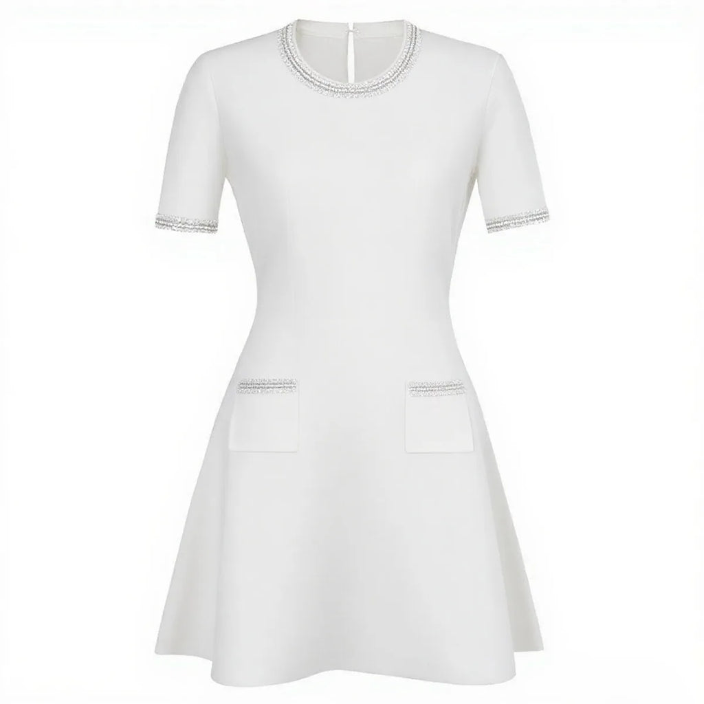 Embellished Trim Knit A-Line Mini Dress
