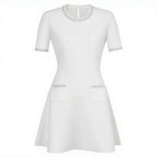 Embellished Trim Knit A-Line Mini Dress