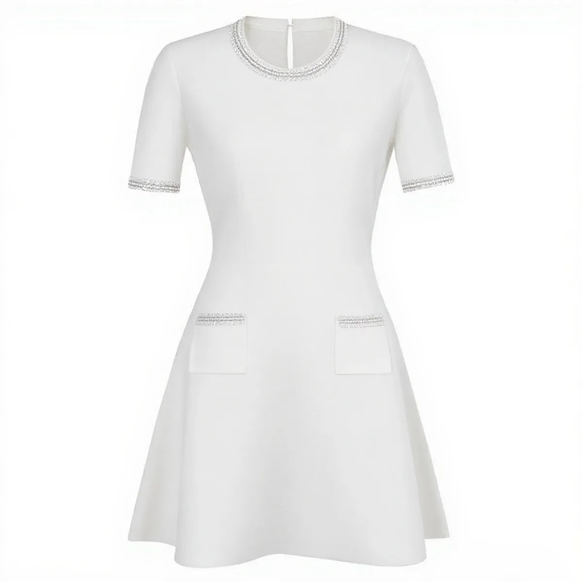 Embellished Trim Knit A-Line Mini Dress