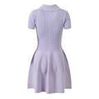 Collared Ribbed Knit Button-Front Mini Dress