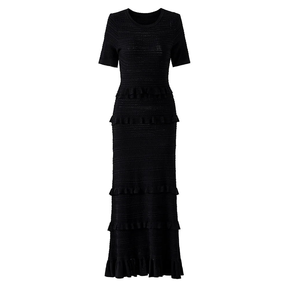 Ruffled Trim Knit Maxi Dress