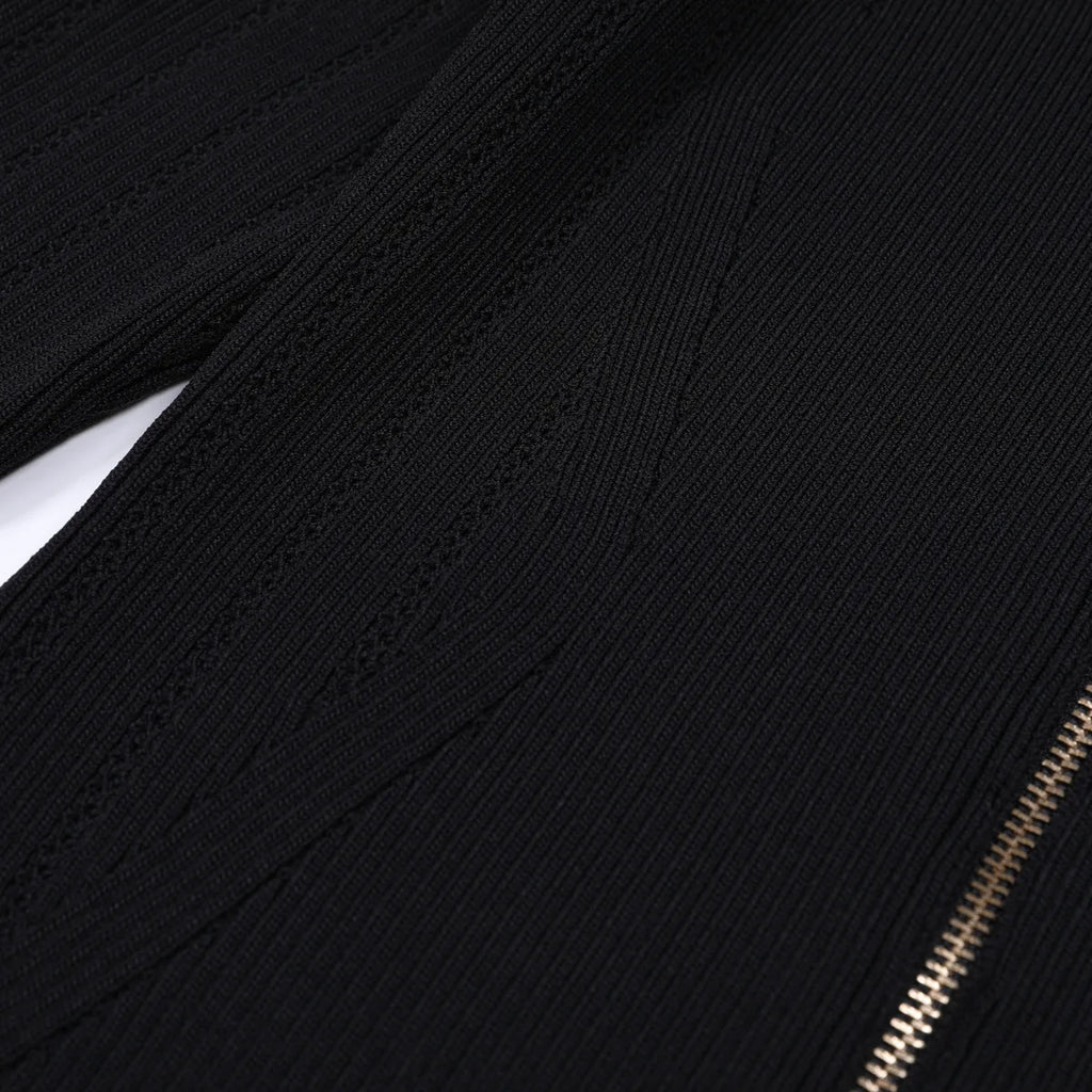 Contrast Trim Knit Maxi Dress and Zip-Up Cardigan Set