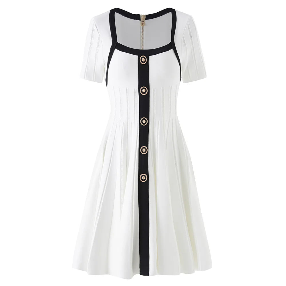 Elegant Square Neck Knit Skater Dress