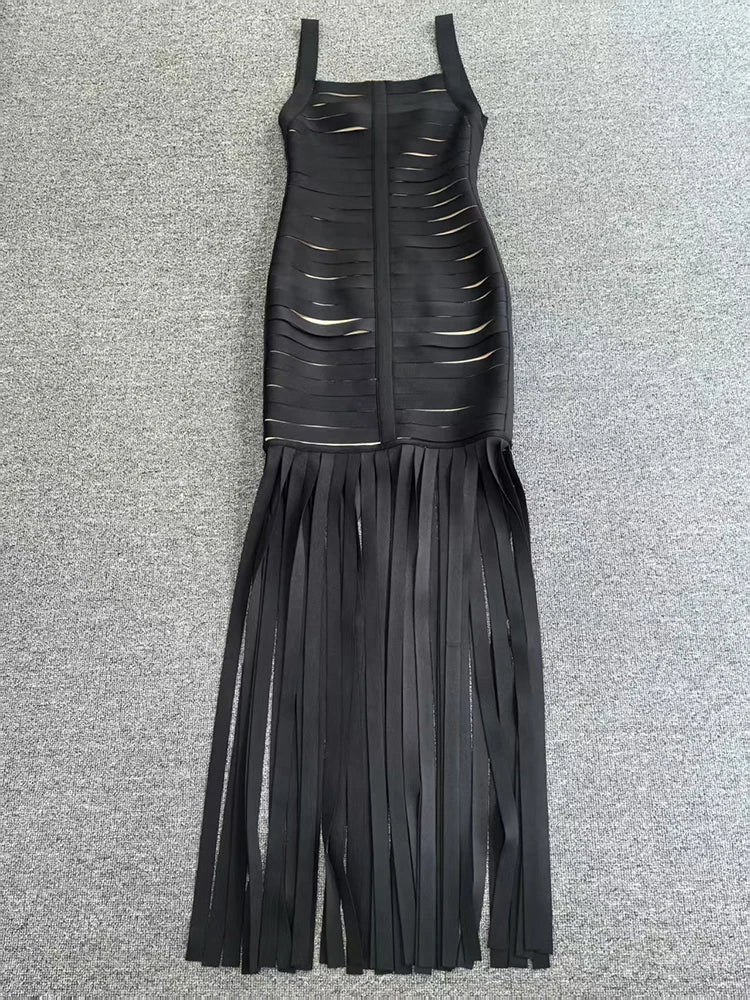 Cutout Bandage Fringe Maxi Dress