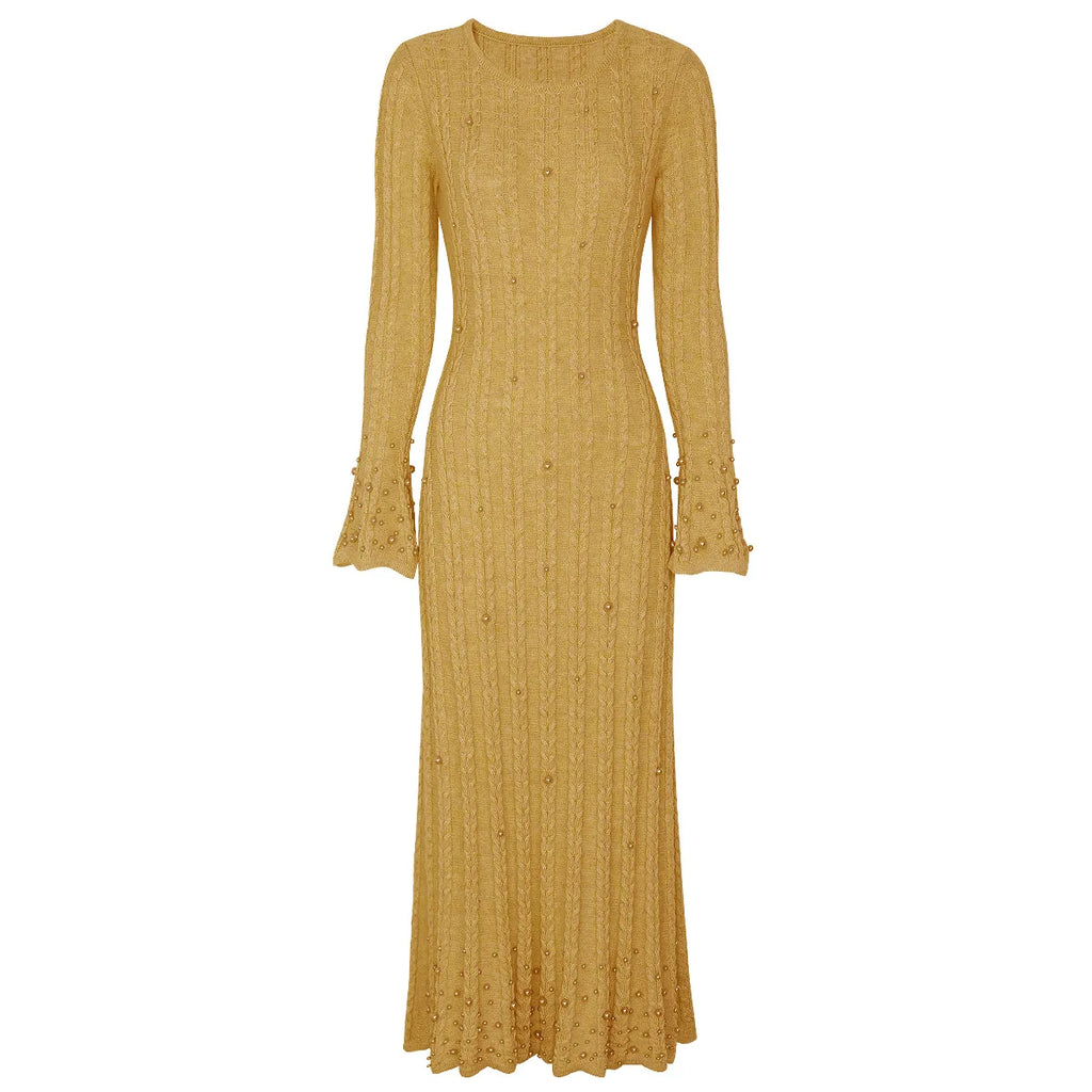 Embellished Ribbed Knit Maxi Dress