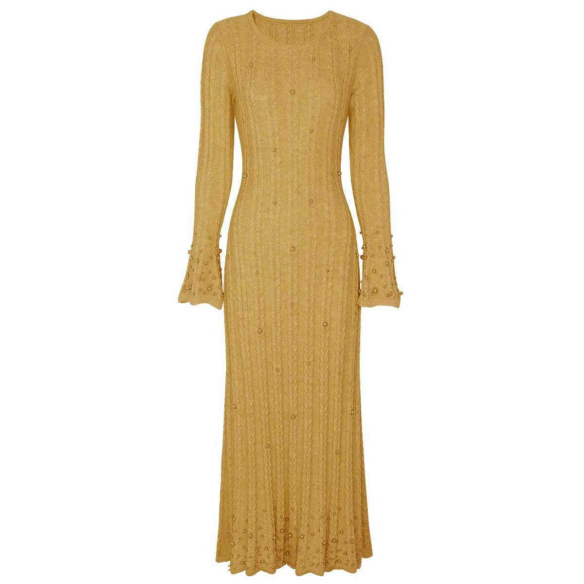 Embellished Ribbed Knit Maxi Dress