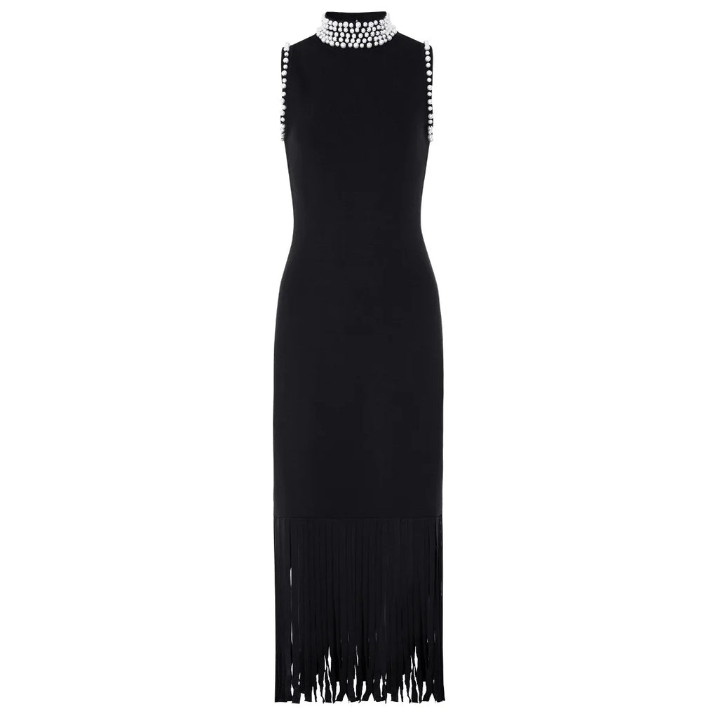 Embellished Fringe Trim Sleeveless Midi Dress