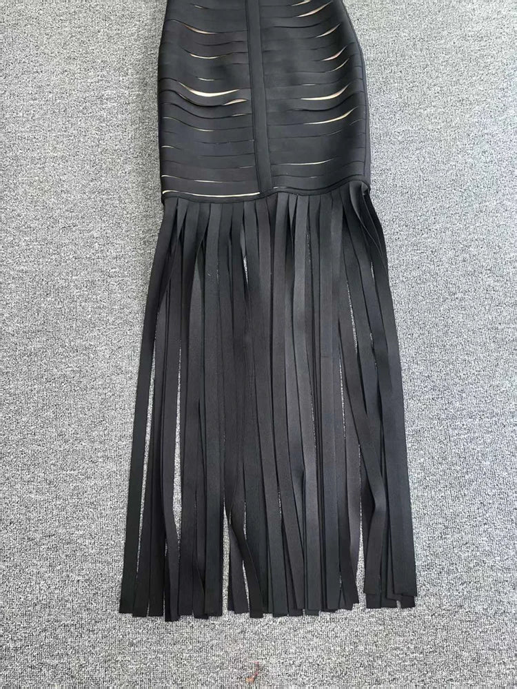 Cutout Bandage Fringe Maxi Dress