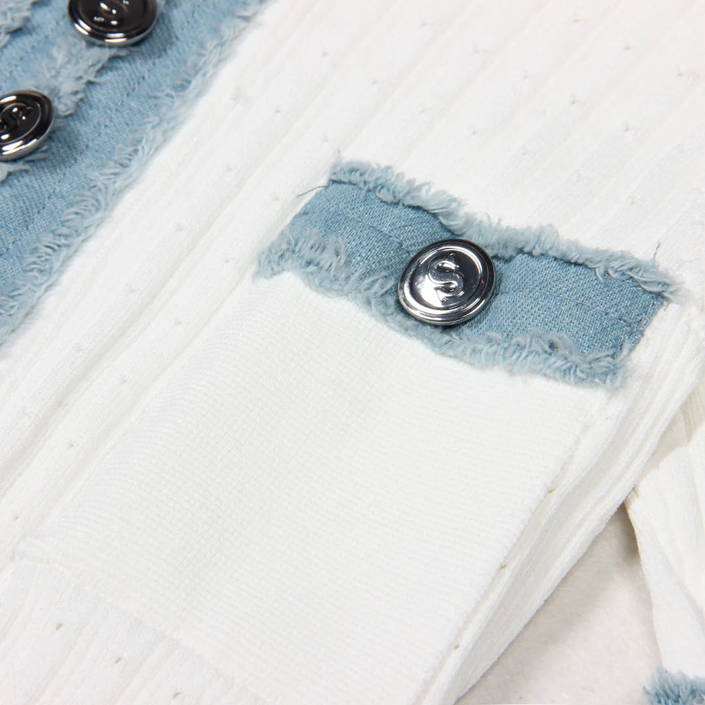 Contrast Denim Detail Knit A Line Dress